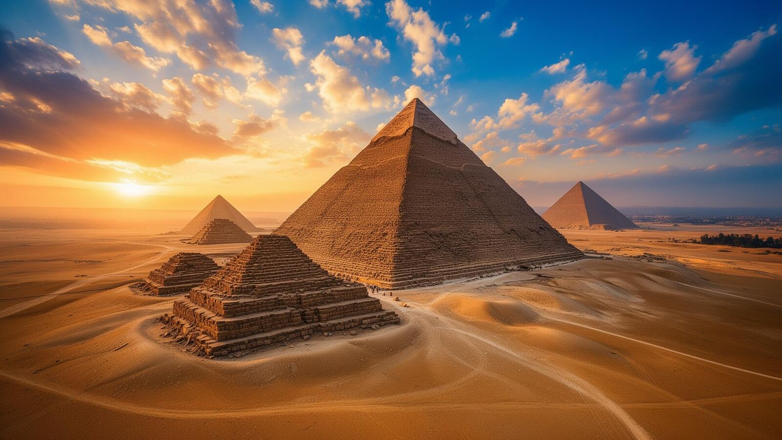 Pyramids of Giza at sunrise